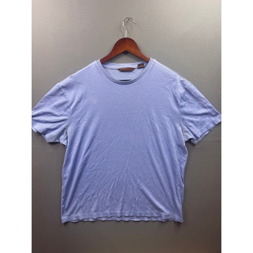 Perry‎ Ellis Ribbed Crew Neck Shirt Mens Lavender Blue Short Sleeve Tee Large